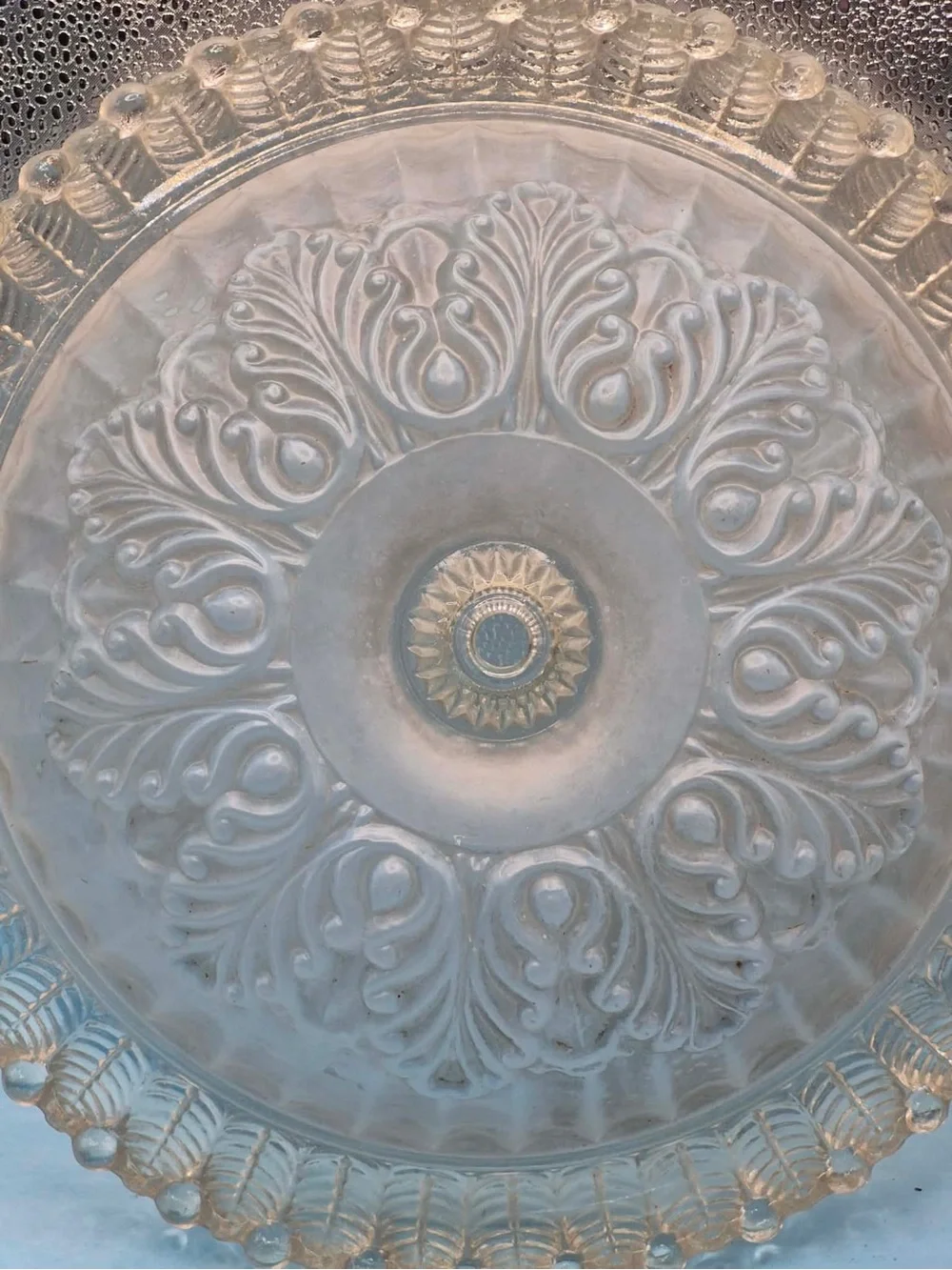 Antique 1930s Frosted Light Blue Glass Ceiling Light Shade Cover by Moe Bridges